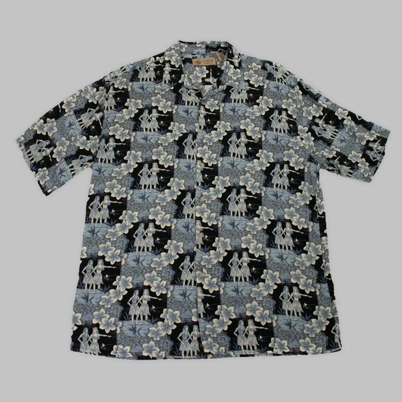 Vintage LORD & TAYLOR Aloha Camp Shirt Mens L Blue Rayon Hawaiian Hula Dancers - Picture 6 of 10